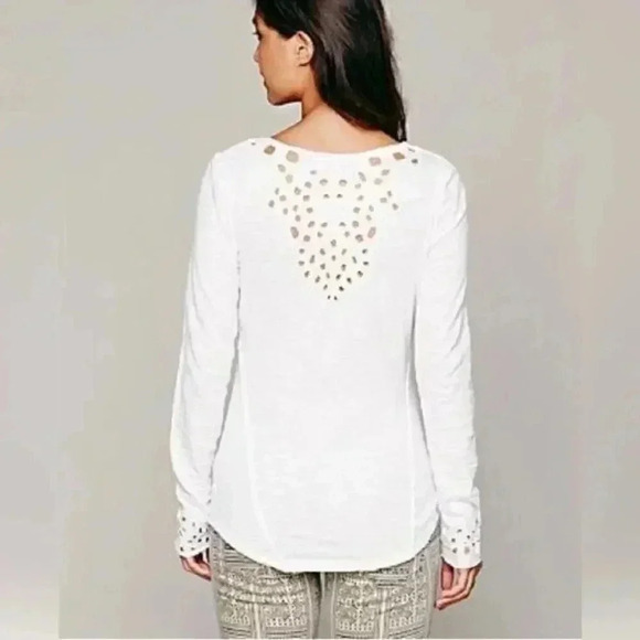 FREE PEOPLE Ivory 'Blue Luna' CutoutHenley Top - Picture 3 of 9